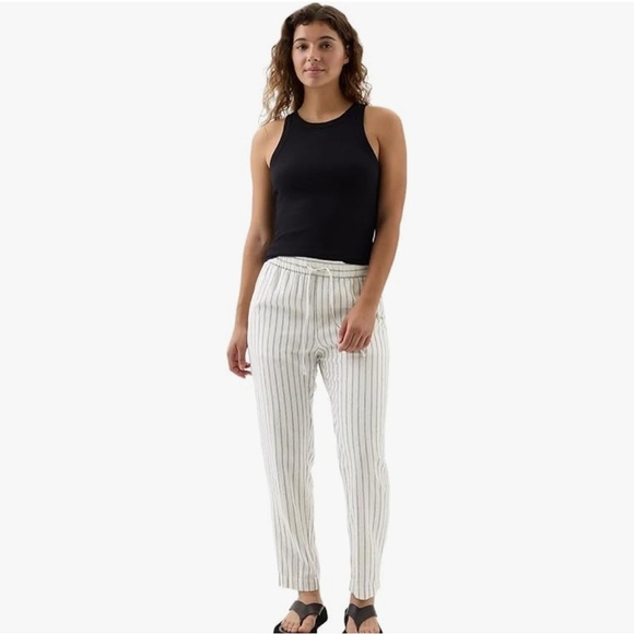 GAP Women's Easy Pant Linen black and white striped Size medium pockets - Picture 2 of 11